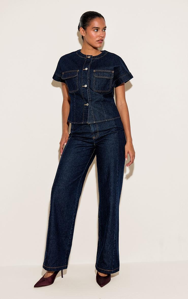 Pretty Little Thing Indigo Seam Detail Wide Leg Jeans