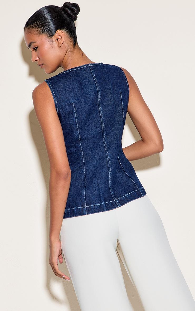 Pretty Little Thing Indigo Sleeveless Zip Up Denim Top