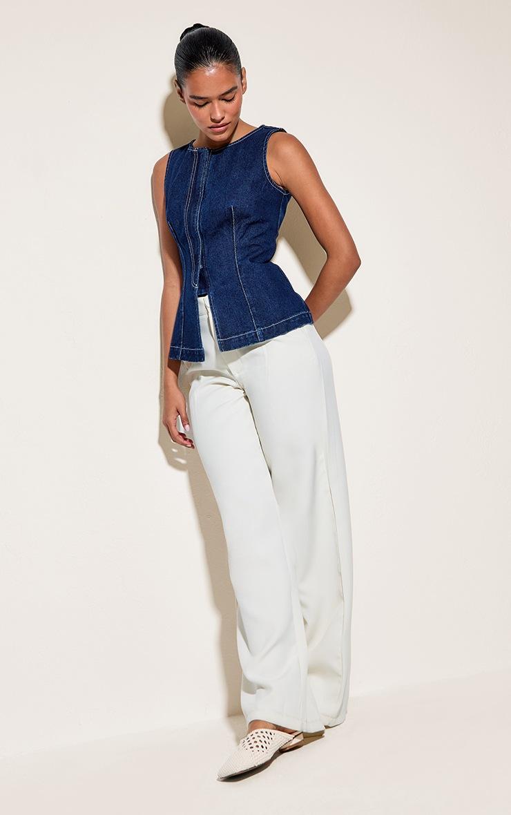 Pretty Little Thing Indigo Sleeveless Zip Up Denim Top