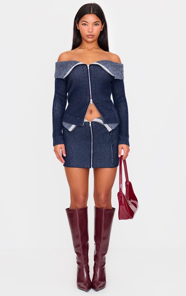 Pretty Little Thing Indigo Two Tone Foldover Zip Top