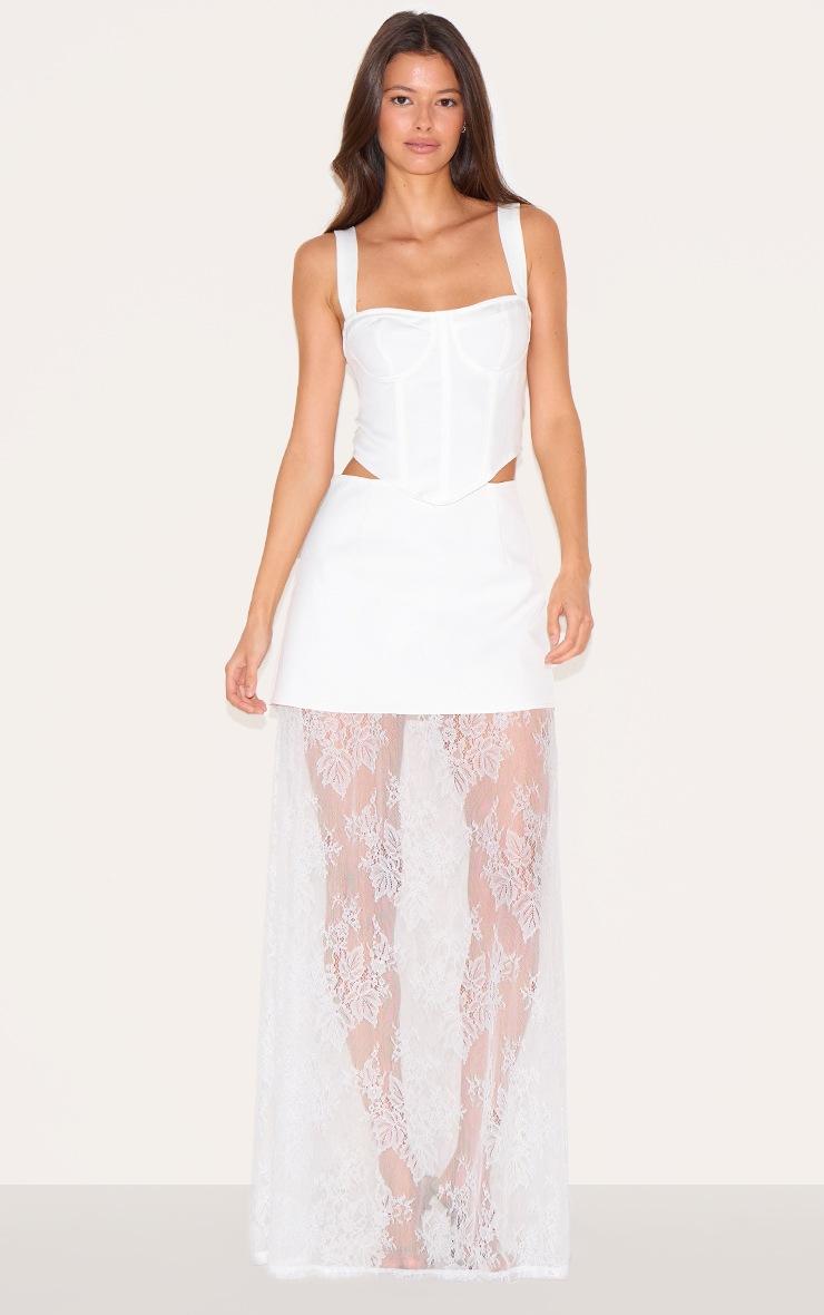Pretty Little Thing Ivory Overlay Detail Lace Maxi Skirt