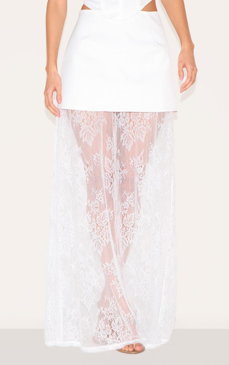 Pretty Little Thing Ivory Overlay Detail Lace Maxi Skirt