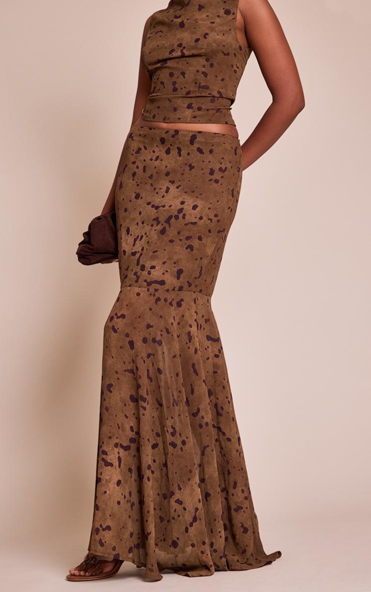 Pretty Little Thing Khaki Abstract Print Chiffon Fishtail Maxi Skirt