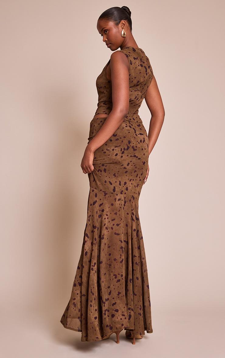 Pretty Little Thing Khaki Abstract Print Chiffon Fishtail Maxi Skirt