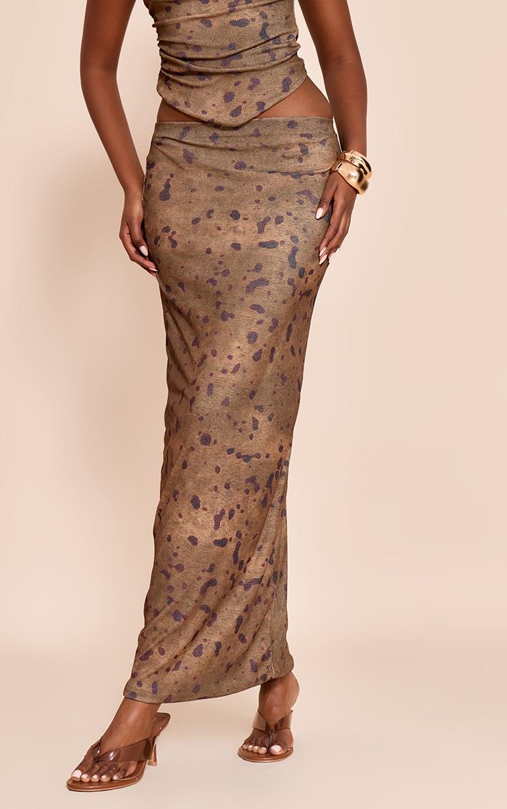 Pretty Little Thing Khaki Abstract Print Onion Skin Low Rise Maxi Skirt