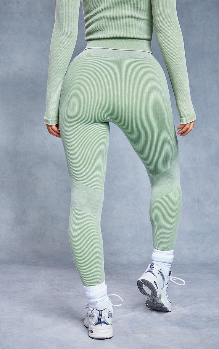Pretty Little Thing Khaki Acid Wash Seamless Rib High Waist Gym Leggings