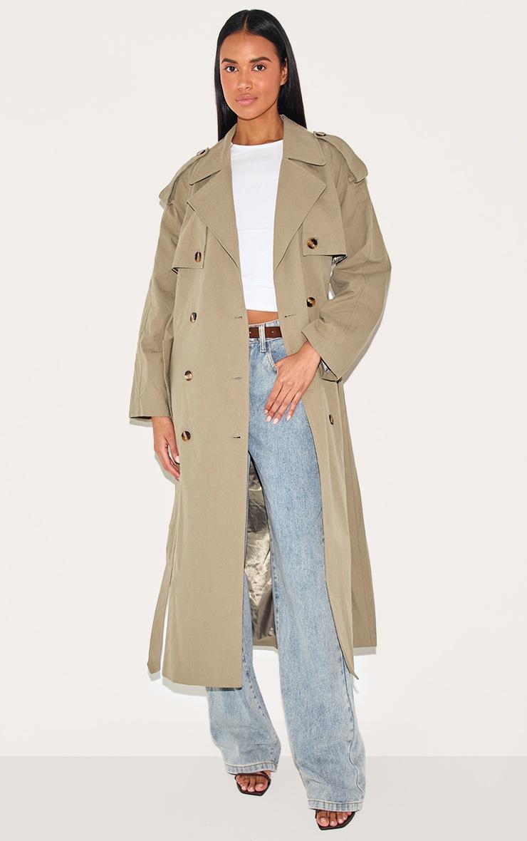 Pretty Little Thing Khaki Belted Double Breasted Trench Coat