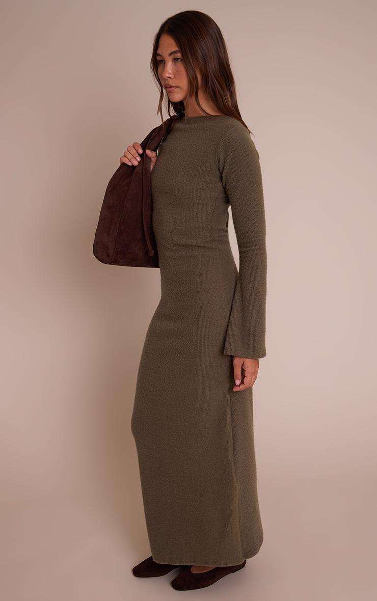 Pretty Little Thing Khaki Brushed Tie Back Long Sleeve Maxi Dress