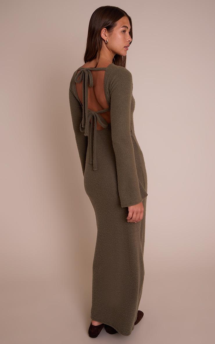 Pretty Little Thing Khaki Brushed Tie Back Long Sleeve Maxi Dress