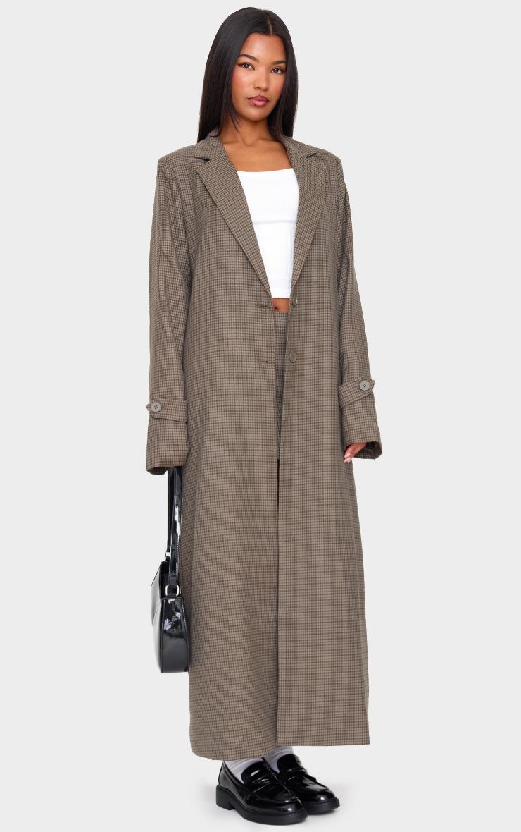 Pretty Little Thing Khaki Check Print Oversized Trench Coat
