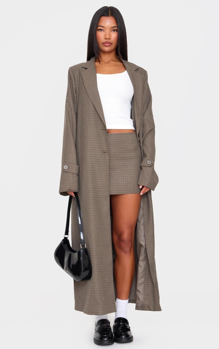Pretty Little Thing Khaki Check Print Oversized Trench Coat