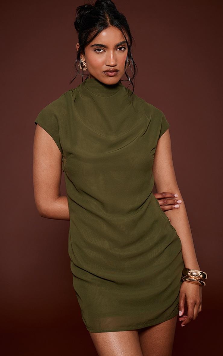 Pretty Little Thing Khaki Chiffon Cap Sleeve Mini Dress