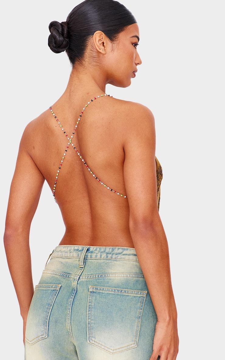 Pretty Little Thing Khaki Devore Cowl Neck Beaded Detail Top