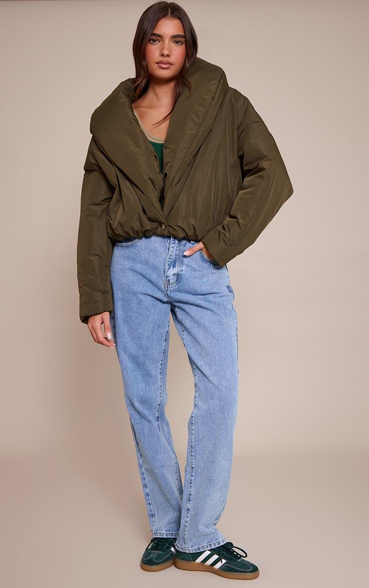 Pretty Little Thing Khaki Exaggerated Collar Shell Puffer Jacket