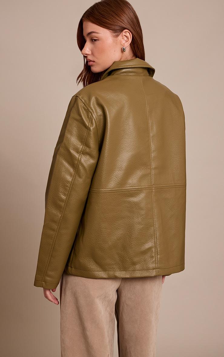 Pretty Little Thing Khaki Faux Leather Oversized Jacket