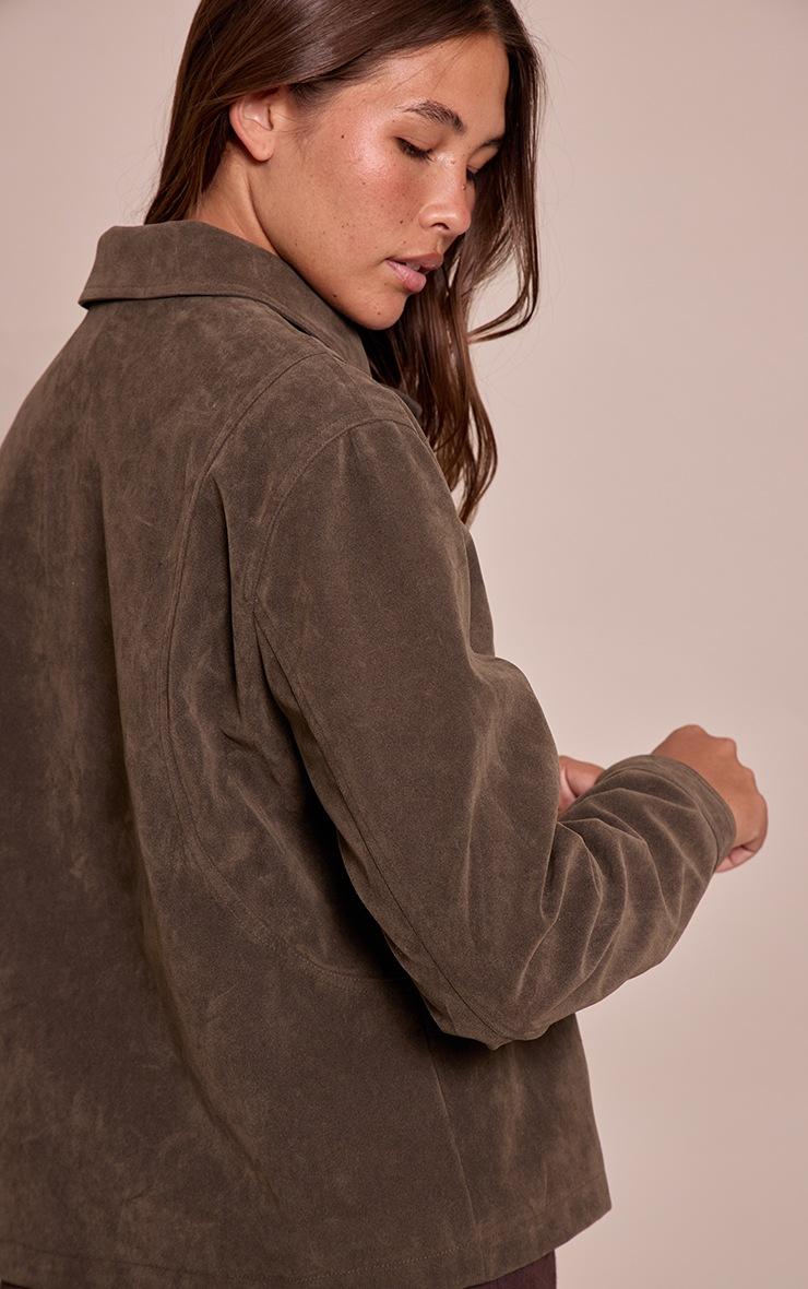 Pretty Little Thing Khaki Faux Suede Concealed Placket Bomber Jacket