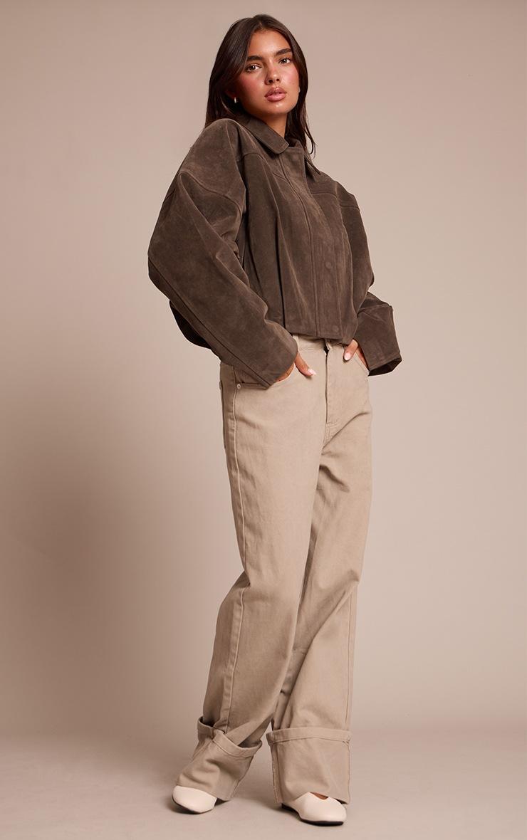 Pretty Little Thing Khaki Faux Suede Covered Placket Bomber Jacket
