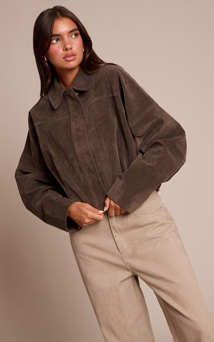 Pretty Little Thing Khaki Faux Suede Covered Placket Bomber Jacket