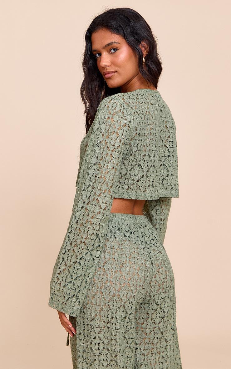 Pretty Little Thing Khaki Lace Button Detail Crop Top