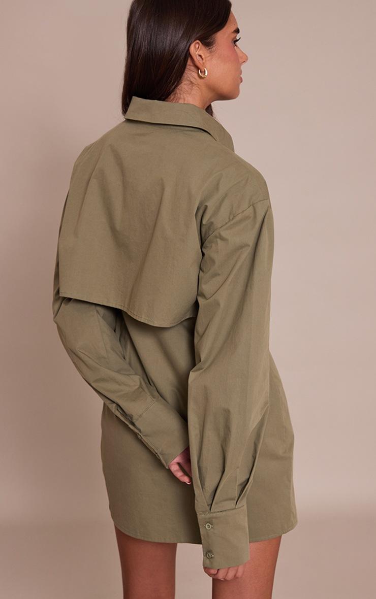 Pretty Little Thing Khaki Overlay Detail Long Sleeve Shirt Dress
