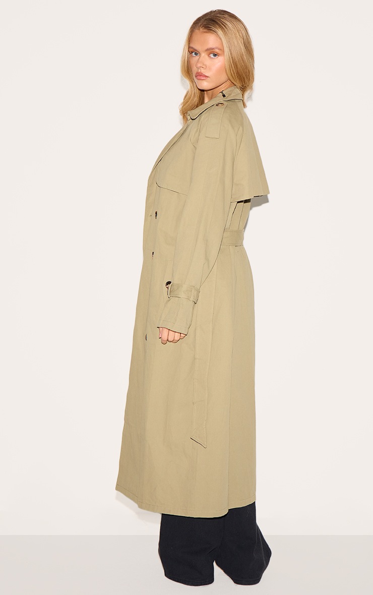Pretty Little Thing Khaki Panel Detail Belted Trench Coat