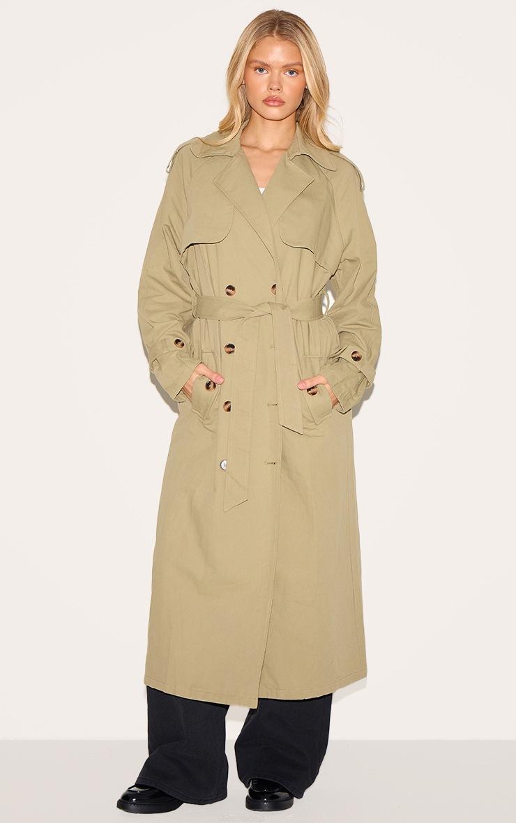Pretty Little Thing Khaki Panel Detail Belted Trench Coat