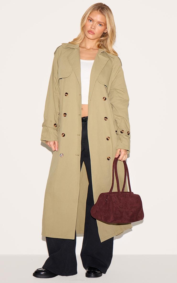 Pretty Little Thing Khaki Panel Detail Belted Trench Coat