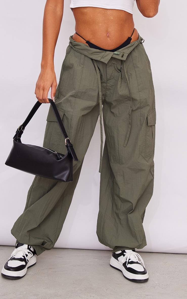 Pretty Little Thing Khaki Parachute Oversized Shell Cargos