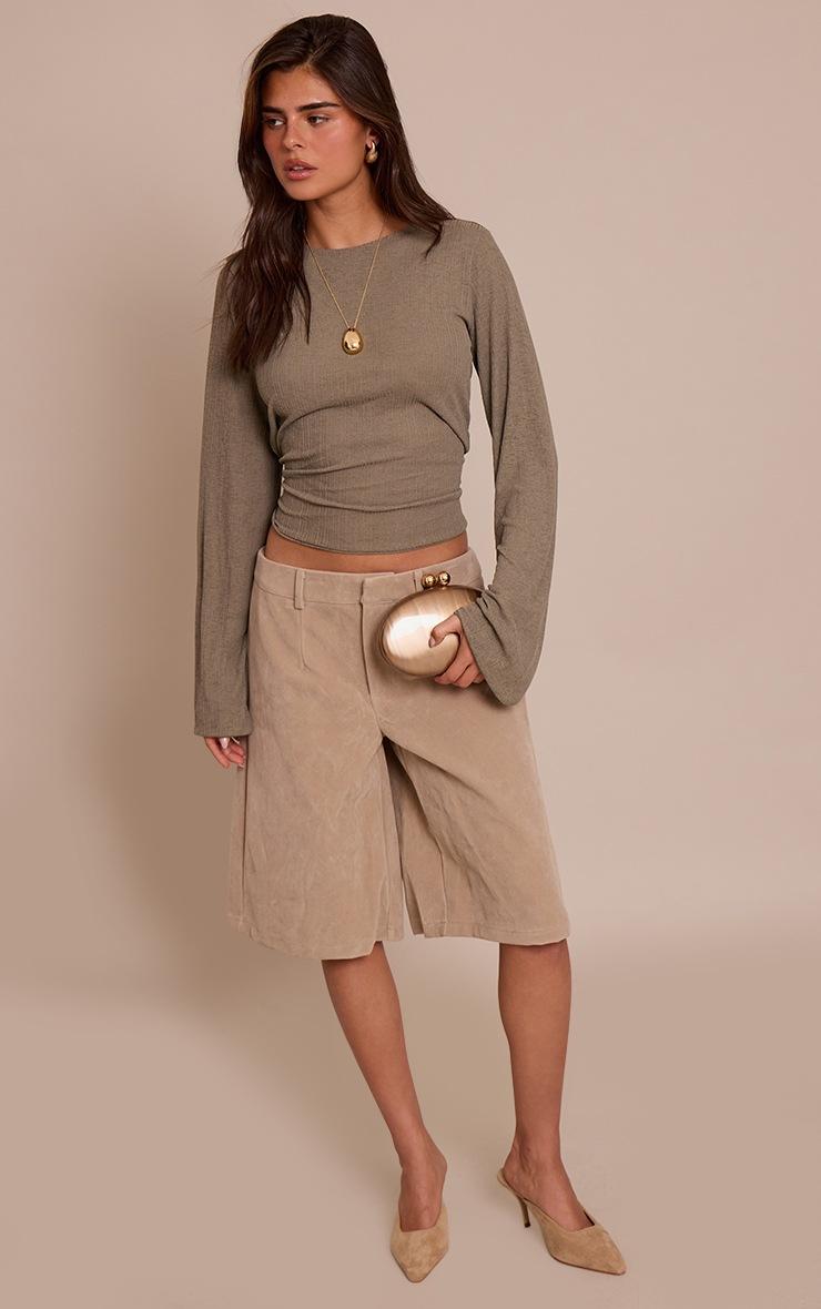 Pretty Little Thing Khaki Rib Onion Skin Flare Long Sleeve Top
