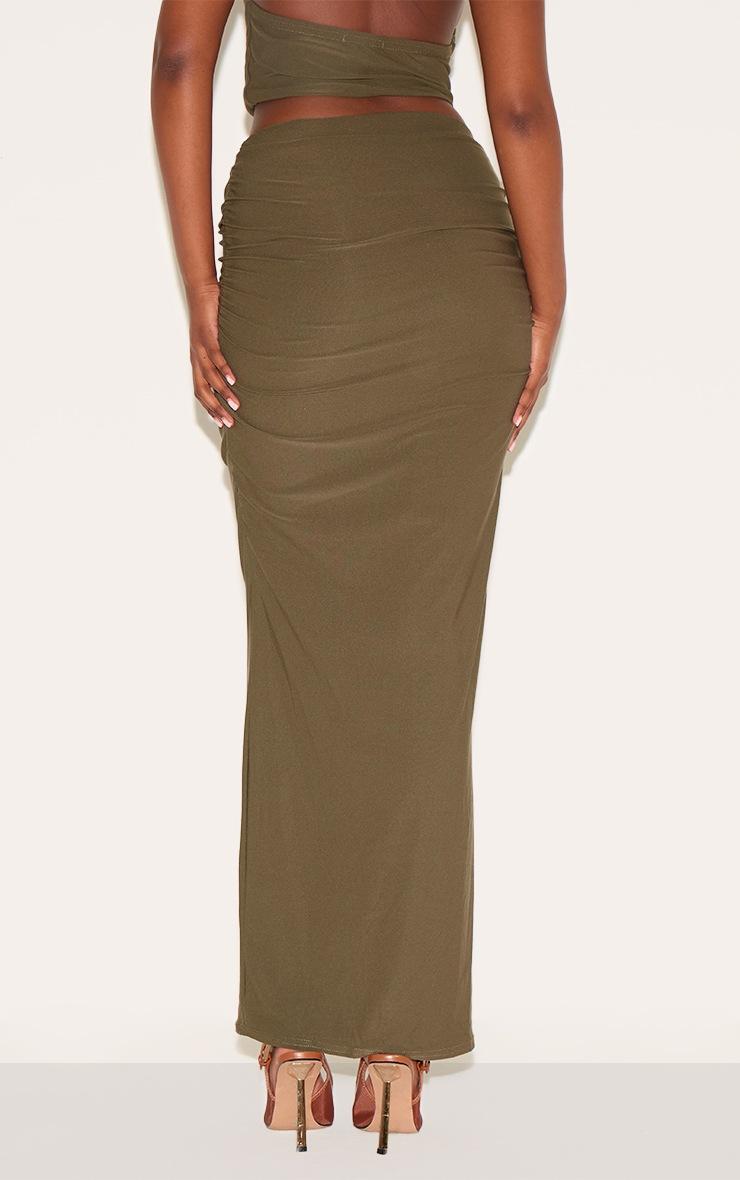 Pretty Little Thing Khaki Soft Touch Ruched Maxi Skirt