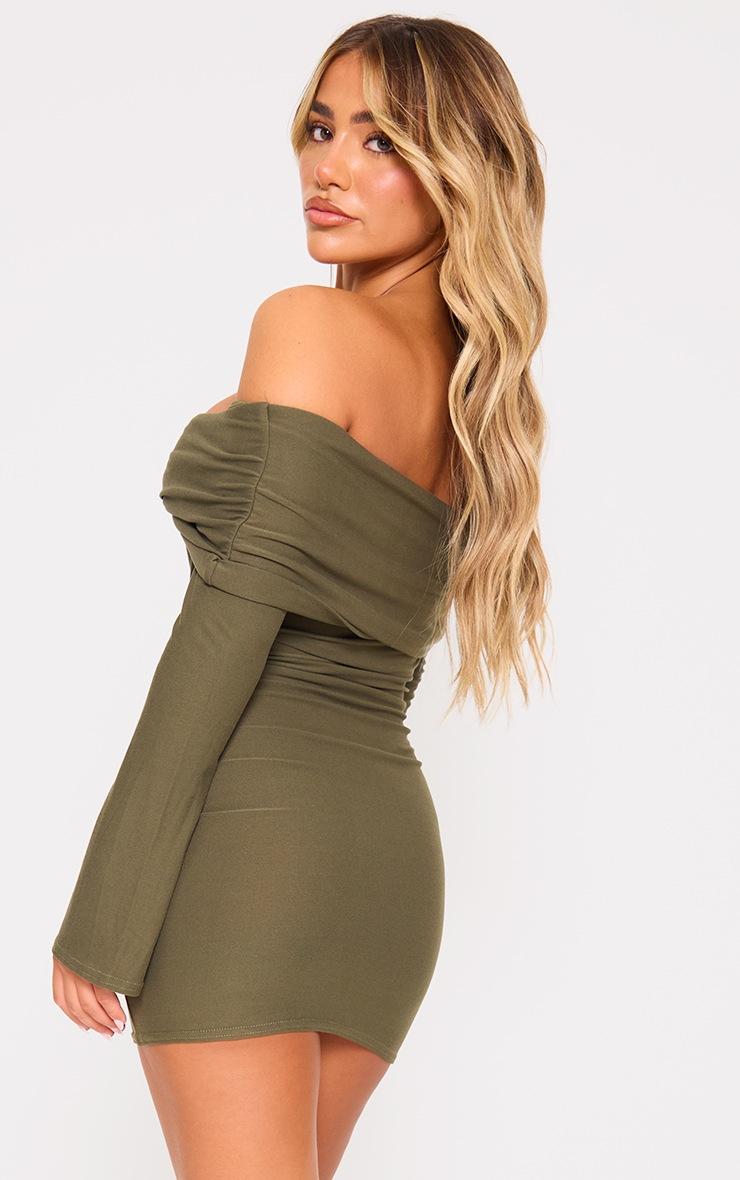 Pretty Little Thing Khaki Soft Touch Twist Bardot Bodycon Dress