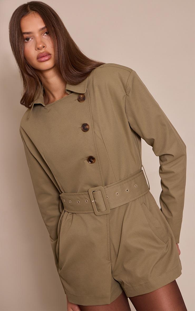 Pretty Little Thing Khaki Trench Belt Detail Romper