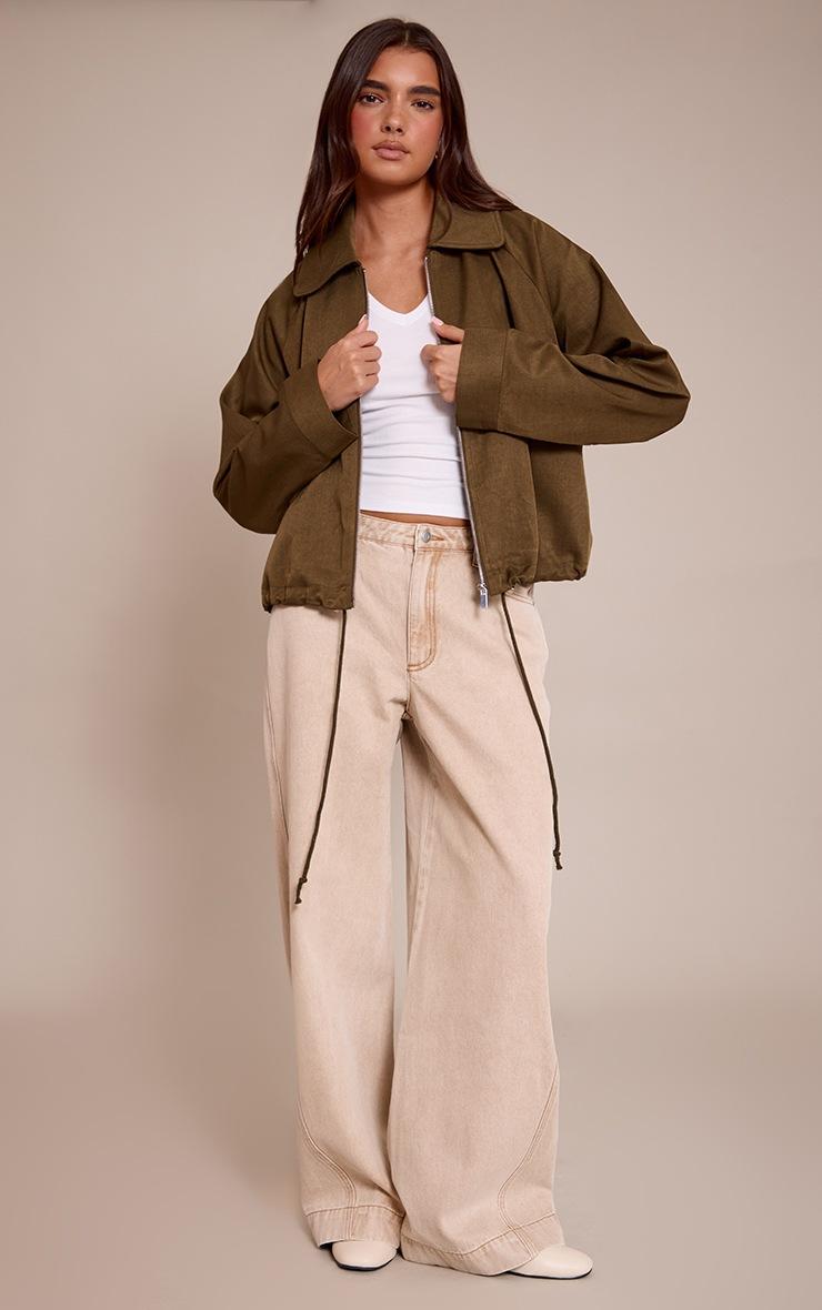 Pretty Little Thing Khaki Utility Style Draw Cord Bomber Jacket