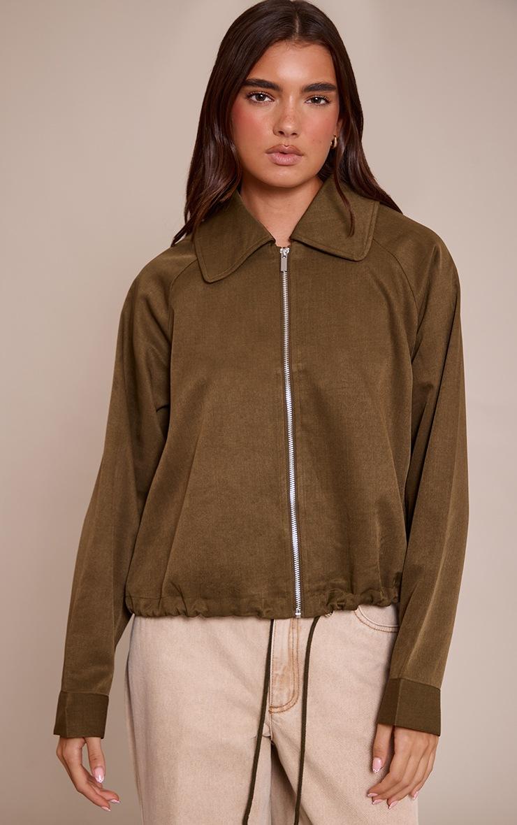 Pretty Little Thing Khaki Utility Style Draw Cord Bomber Jacket