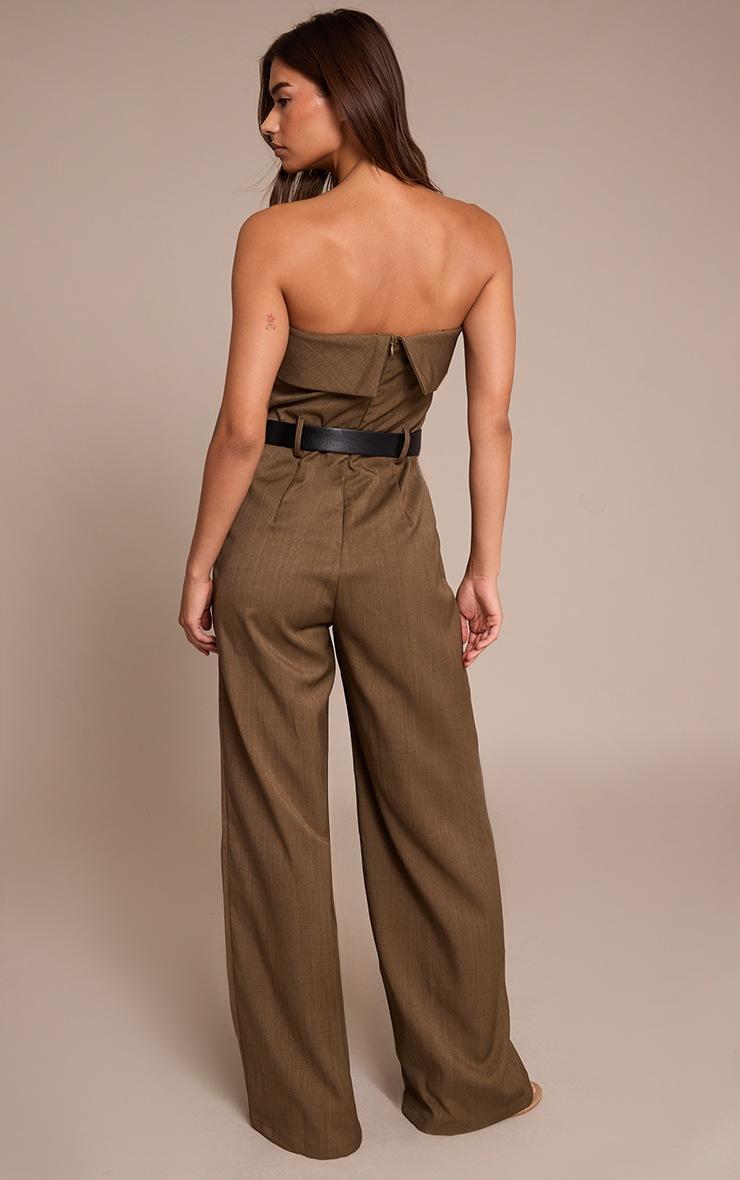 Pretty Little Thing Khaki Woven Bandeau Belted Wide Leg Jumpsuit