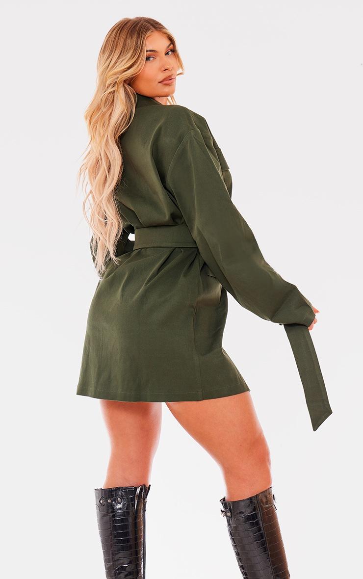 Pretty Little Thing Khaki Woven Button Belted Blazer Dress
