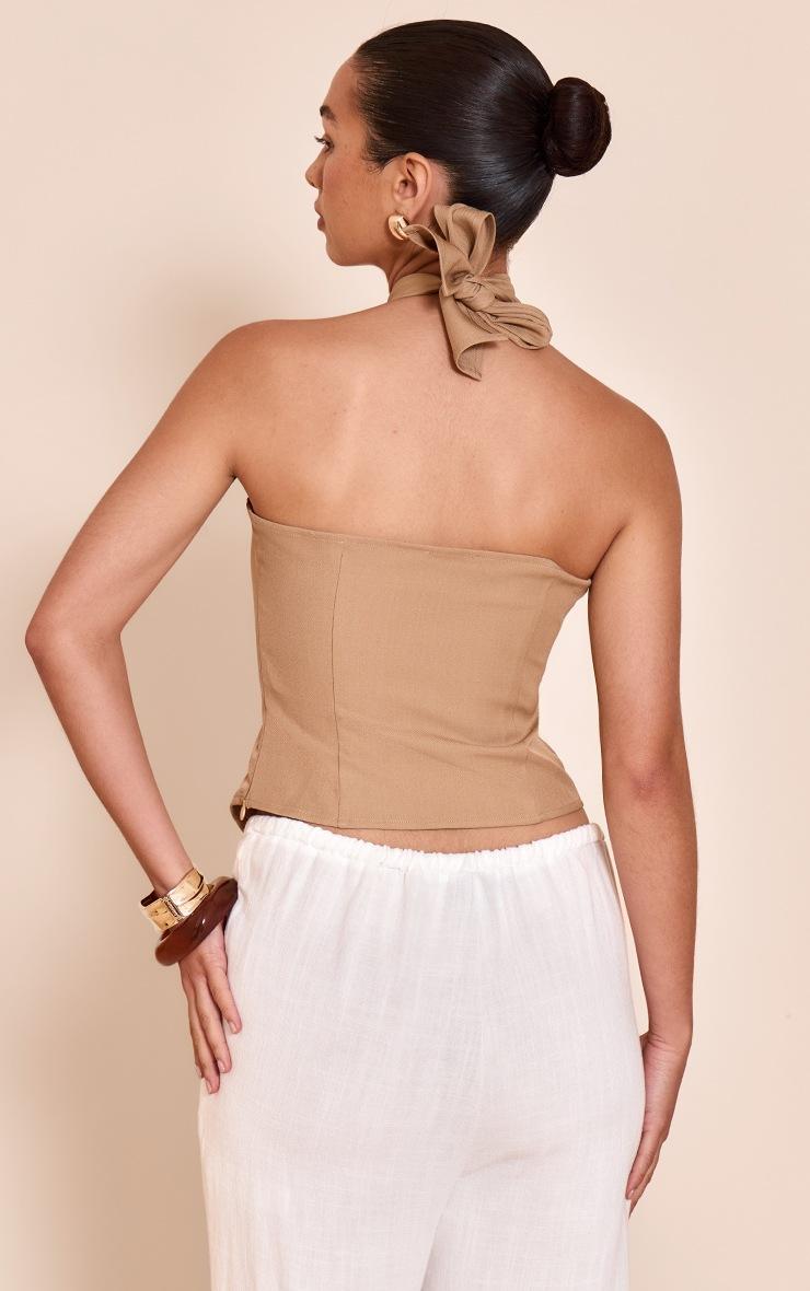 Pretty Little Thing Latte Bead Detail Woven Halterneck Top