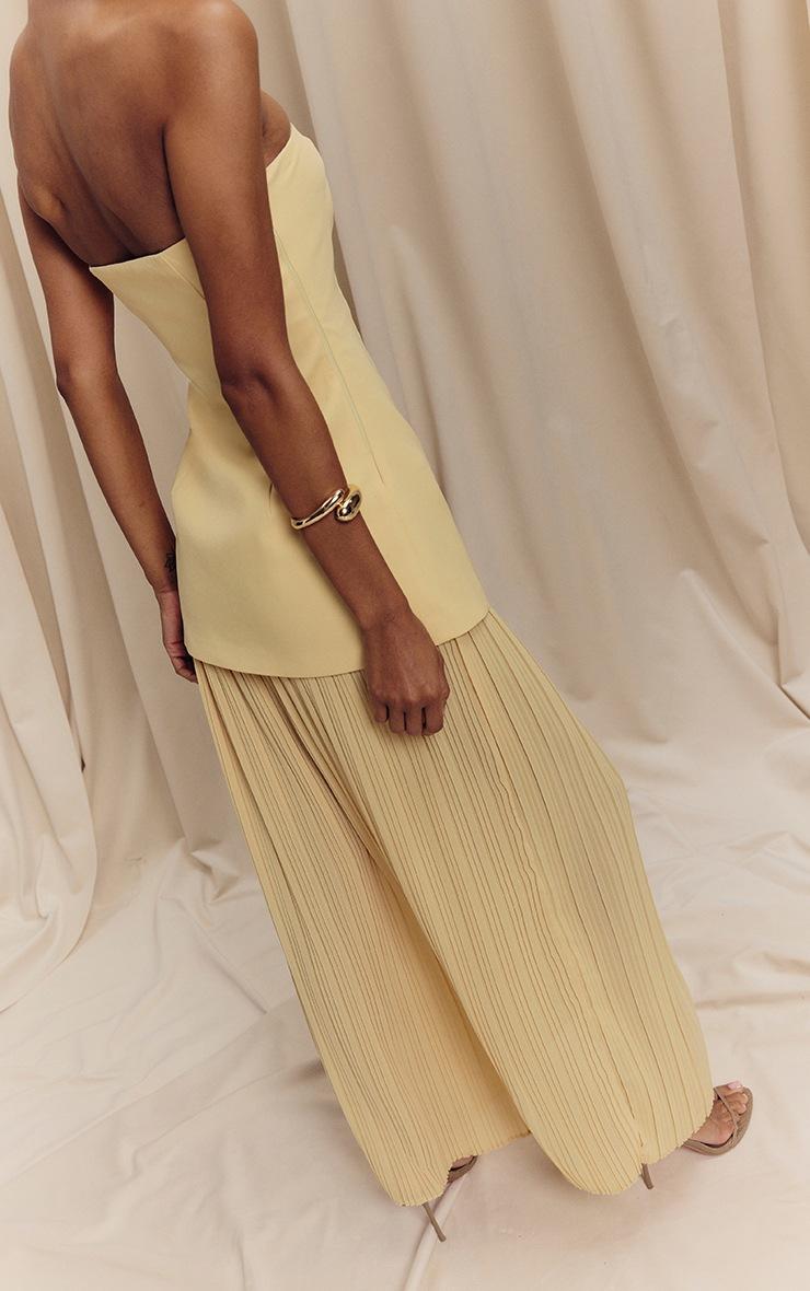 Pretty Little Thing Lemon Bandeau Pleated Chiffon Skirt Panel Maxi Dress
