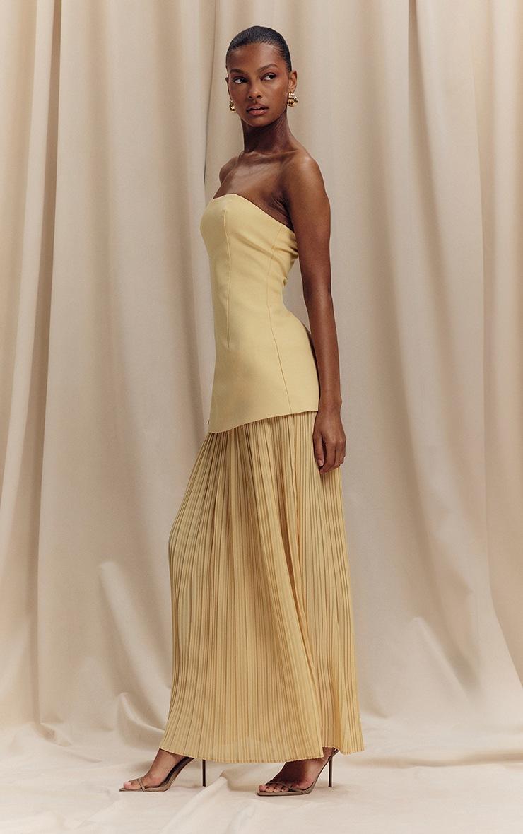 Pretty Little Thing Lemon Bandeau Pleated Chiffon Skirt Panel Maxi Dress