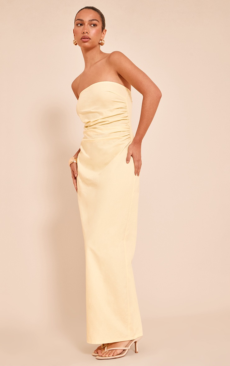 Pretty Little Thing Lemon Bandeau Ruched Midaxi Dress