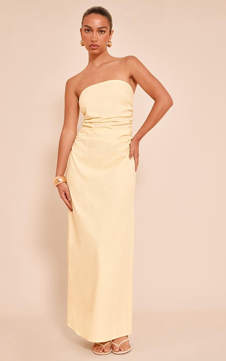 Pretty Little Thing Lemon Bandeau Ruched Midaxi Dress