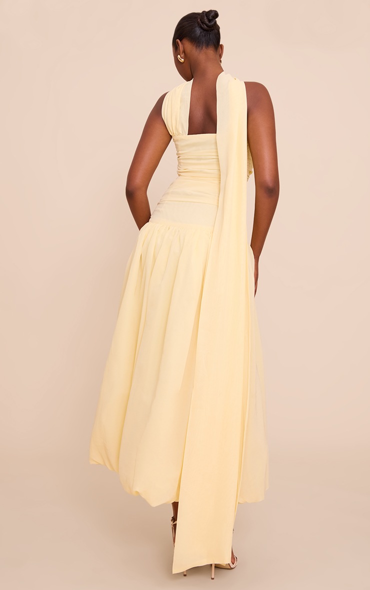 Pretty Little Thing Lemon Bandeau Scarf Detail Puffball Midaxi Dress