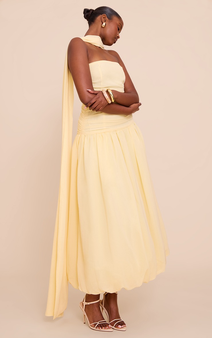 Pretty Little Thing Lemon Bandeau Scarf Detail Puffball Midaxi Dress