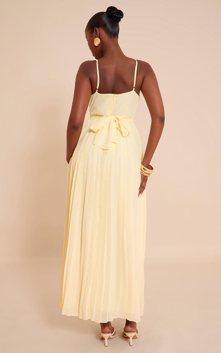 Pretty Little Thing Lemon Chiffon Strappy Pleated Belt Detail Maxi Dress