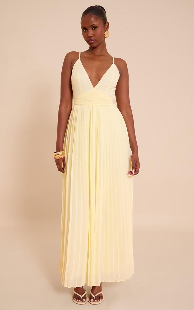 Pretty Little Thing Lemon Chiffon Strappy Pleated Belt Detail Maxi Dress