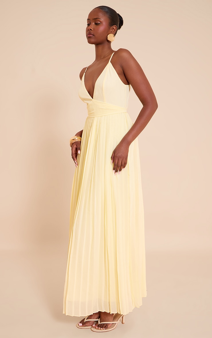 Pretty Little Thing Lemon Chiffon Strappy Pleated Belt Detail Maxi Dress