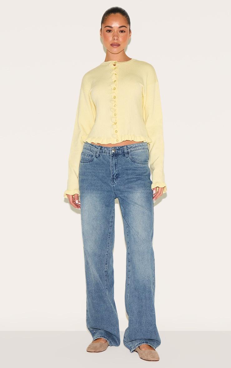 Pretty Little Thing Lemon Knit Ruffle Detail Cardigan