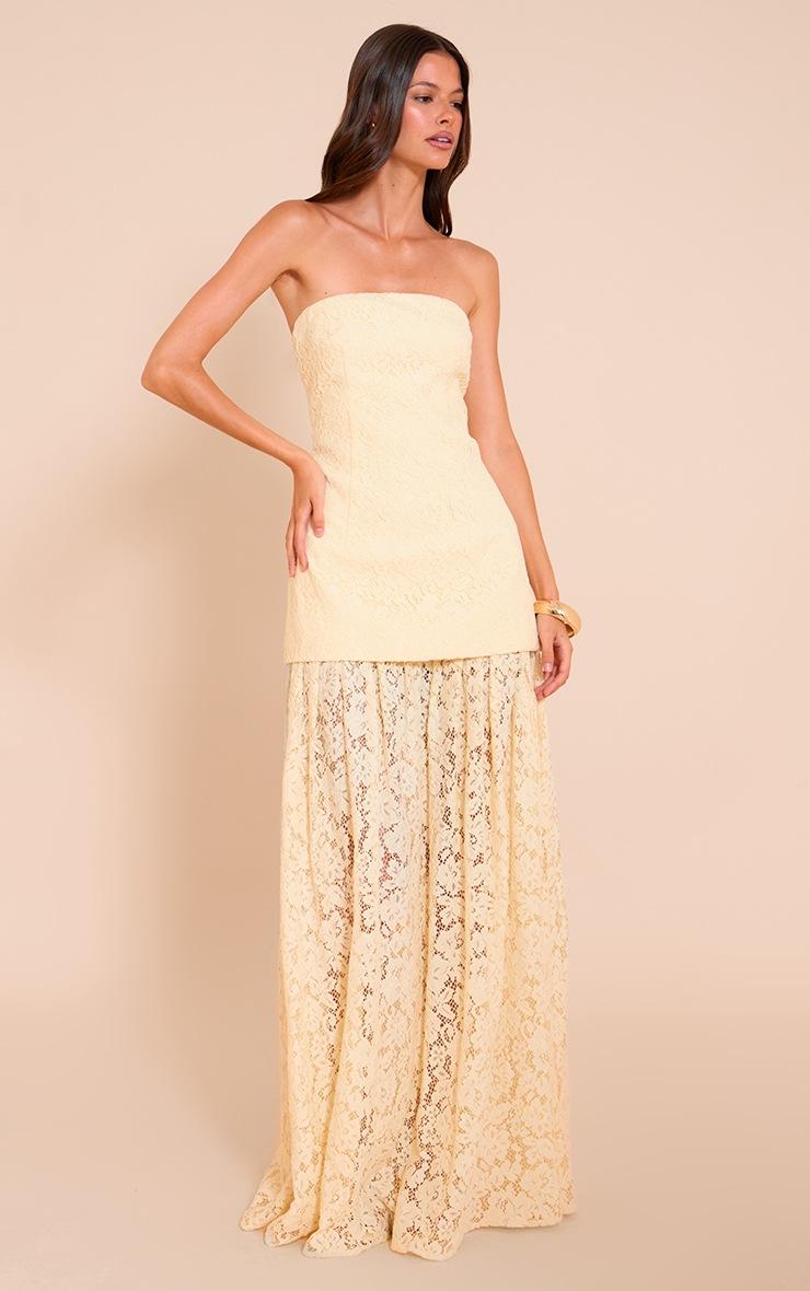 Pretty Little Thing Lemon Lace Sheer Skirt Panel Bandeau Midaxi Dress