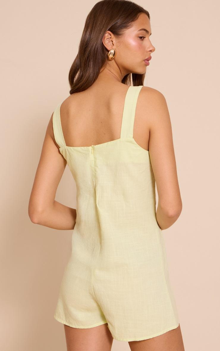 Pretty Little Thing Lemon Linen Look Tie Shoulder Pocket Detail Romper