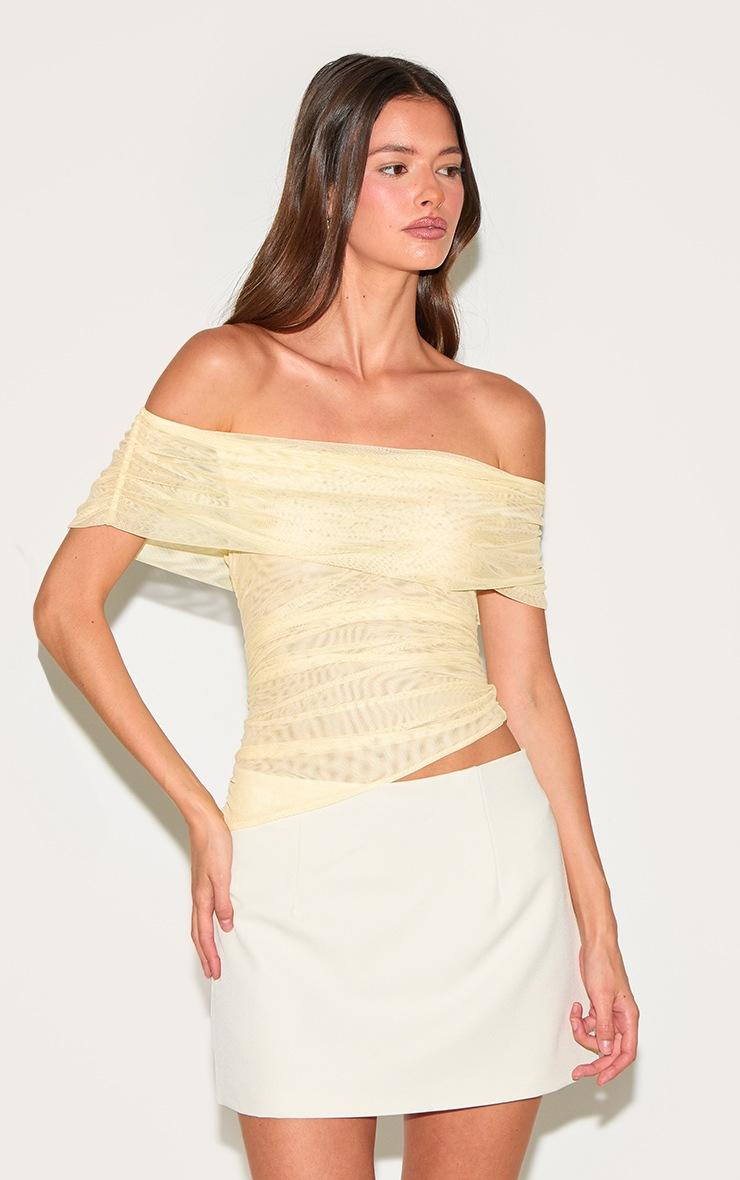 Pretty Little Thing Lemon Mesh Foldover Ruched Bandeau Top